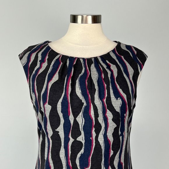 Trina Turk Womens Sheath Dress Gray Black Blue Abstract Stripe Cap Sleeve size 8 - Picture 2 of 12